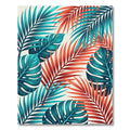Tropical Coral Teal Palm Leaves Rug