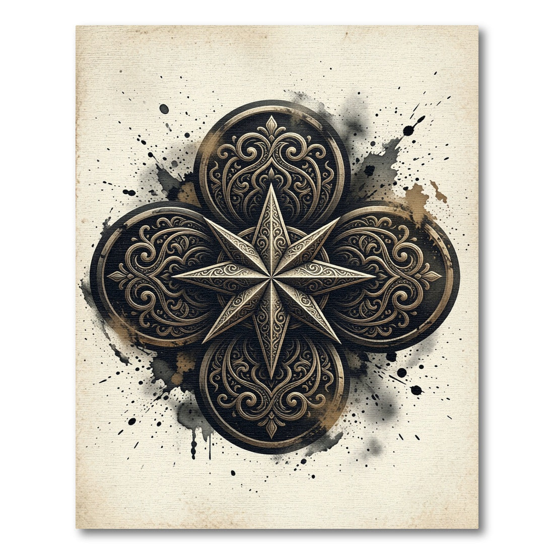 Gilded Compass Emblem Bronze Filigree Rug