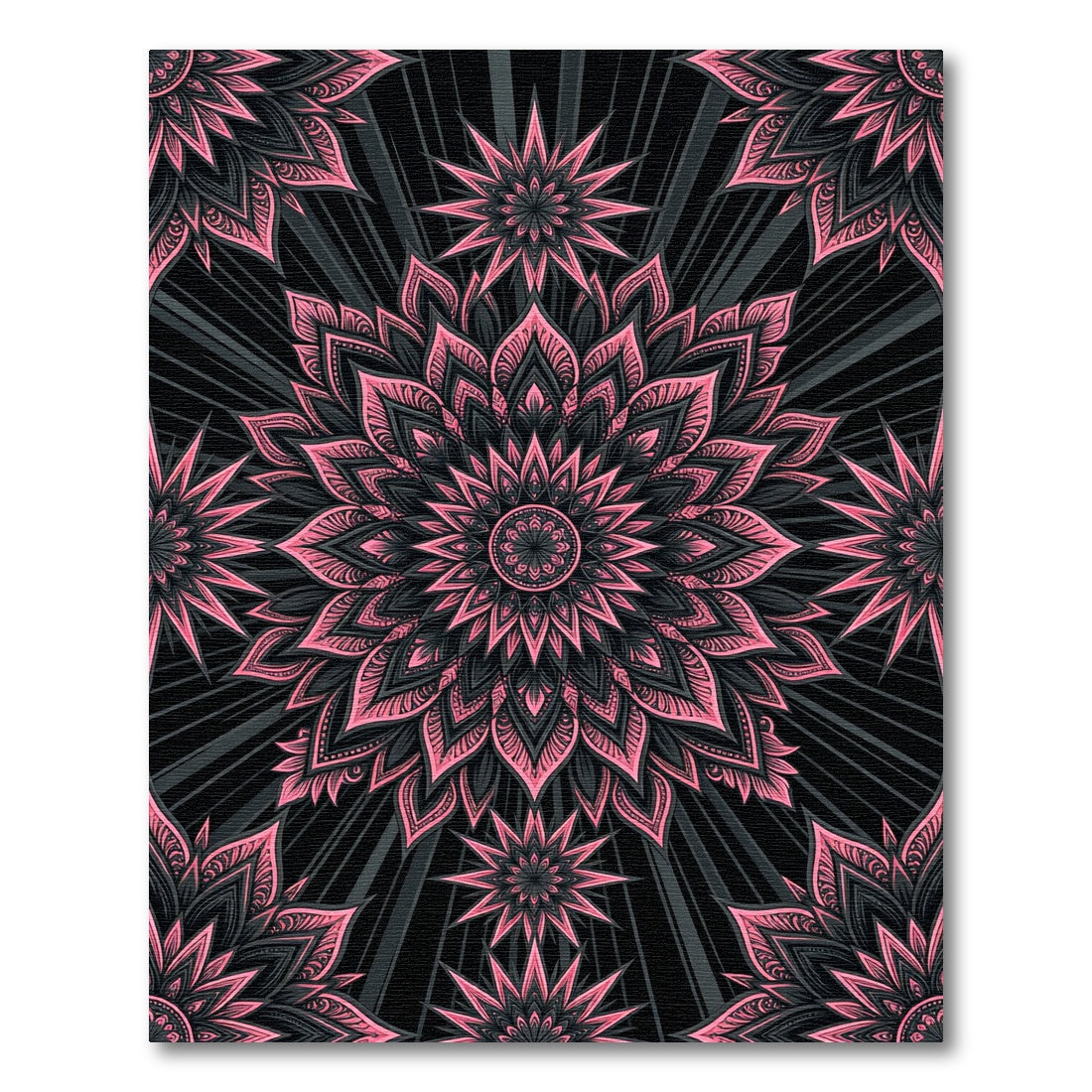 Pink Black Radiant Floral Mandala Rug