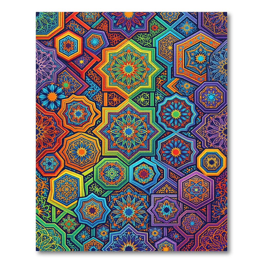 Vibrant Kaleidoscope Geometric Hexagon Mosaic Rug