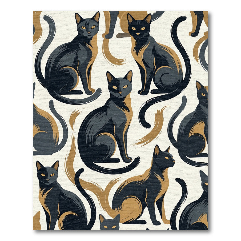 Black And Tan Feline Swirls Rug