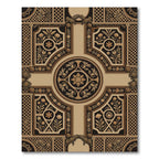 Black and Gold Damask Ornate Medallion Rug