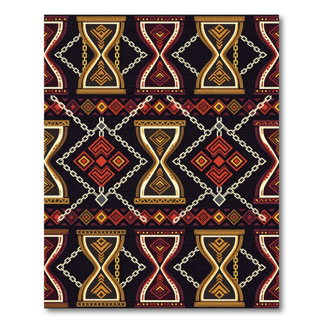Tribal Hourglass Chain Geometric Earthy Rug