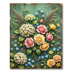 Pink Yellow Rose Hydrangea Floral Arrangement Rug