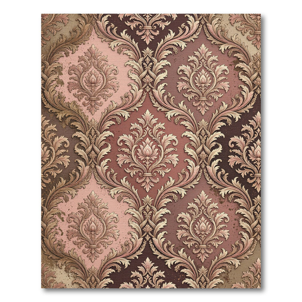 Vintage Damask Floral Ochre Rose Area Rug