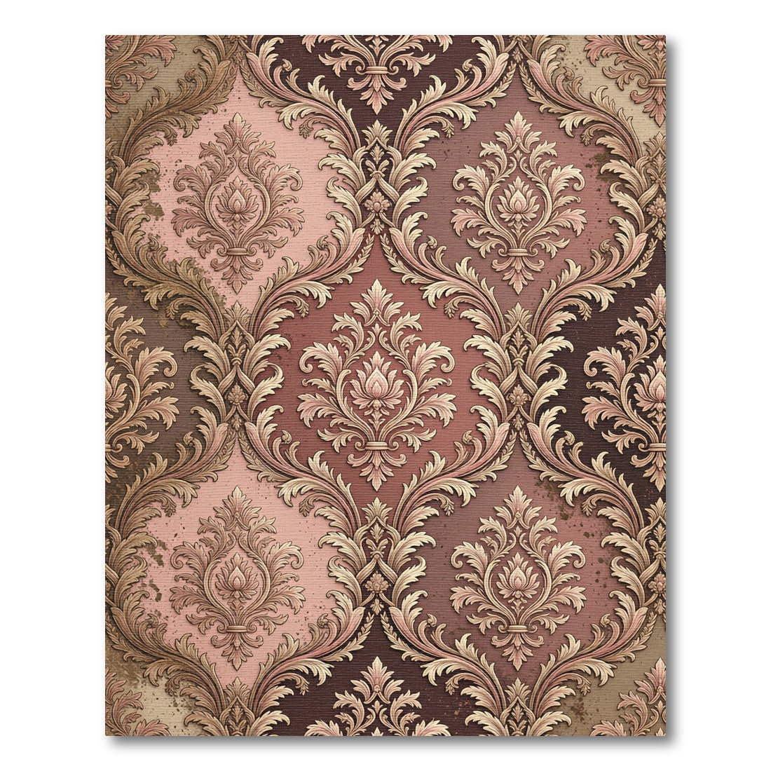 Vintage Damask Floral Ochre Rose Area Rug