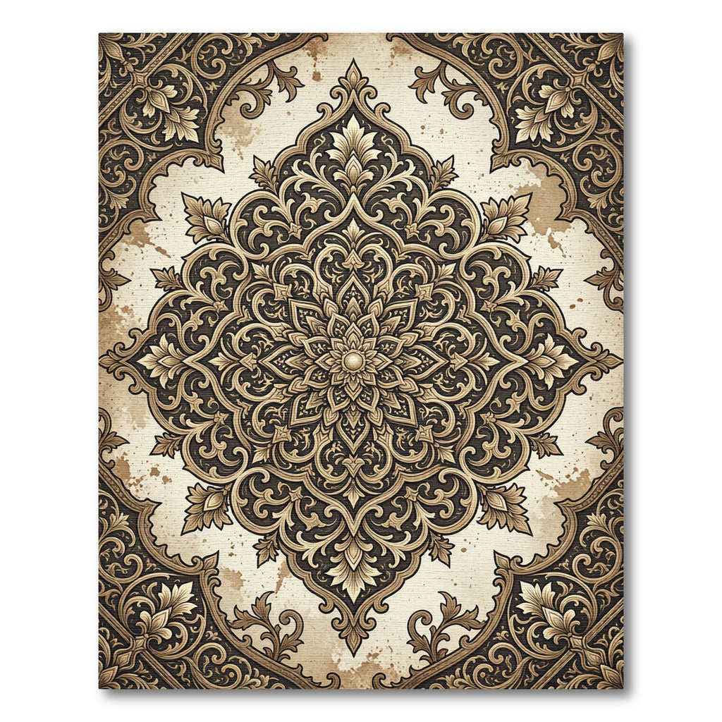 Vintage Ornate Brown Floral Medallion Rug