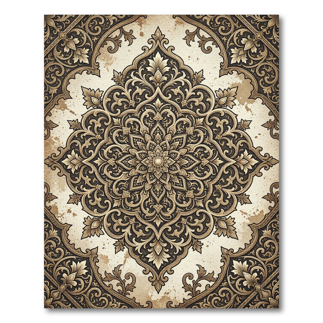 Vintage Ornate Brown Floral Medallion Rug