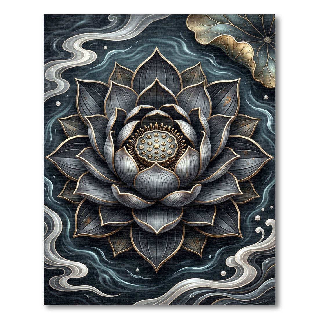 Elegant Dark Lotus Gold Petal Floral Rug