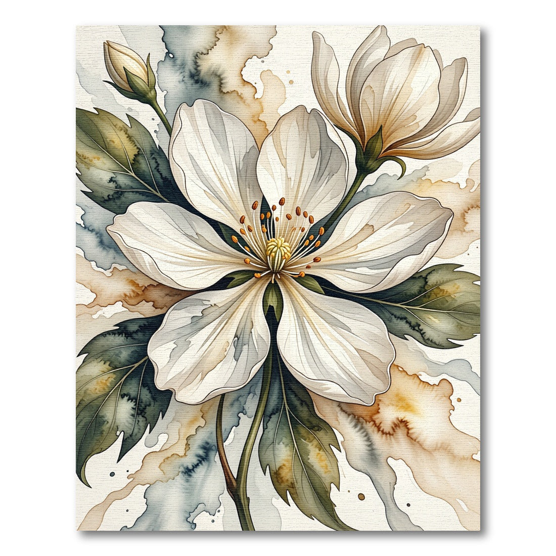 Watercolor White Blossom Floral Botanical Rug