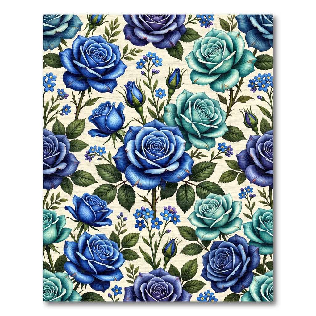 Elegant Blue Botanical Rose Garden Rug
