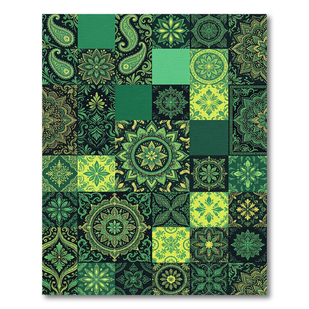 Emerald Green Paisley Mandala Patchwork Rug