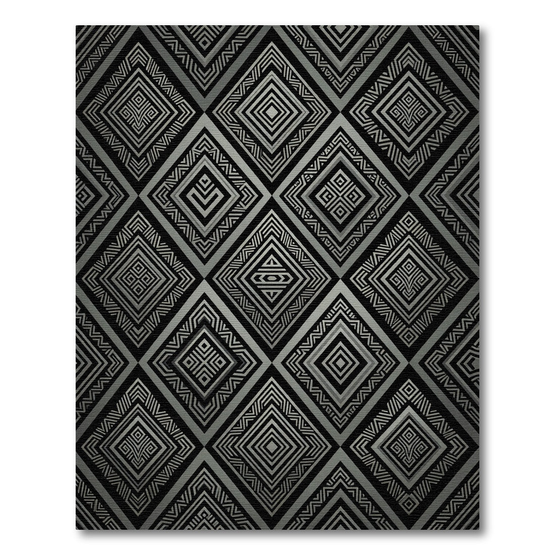 Black Silver Diamond Geo Art Rug