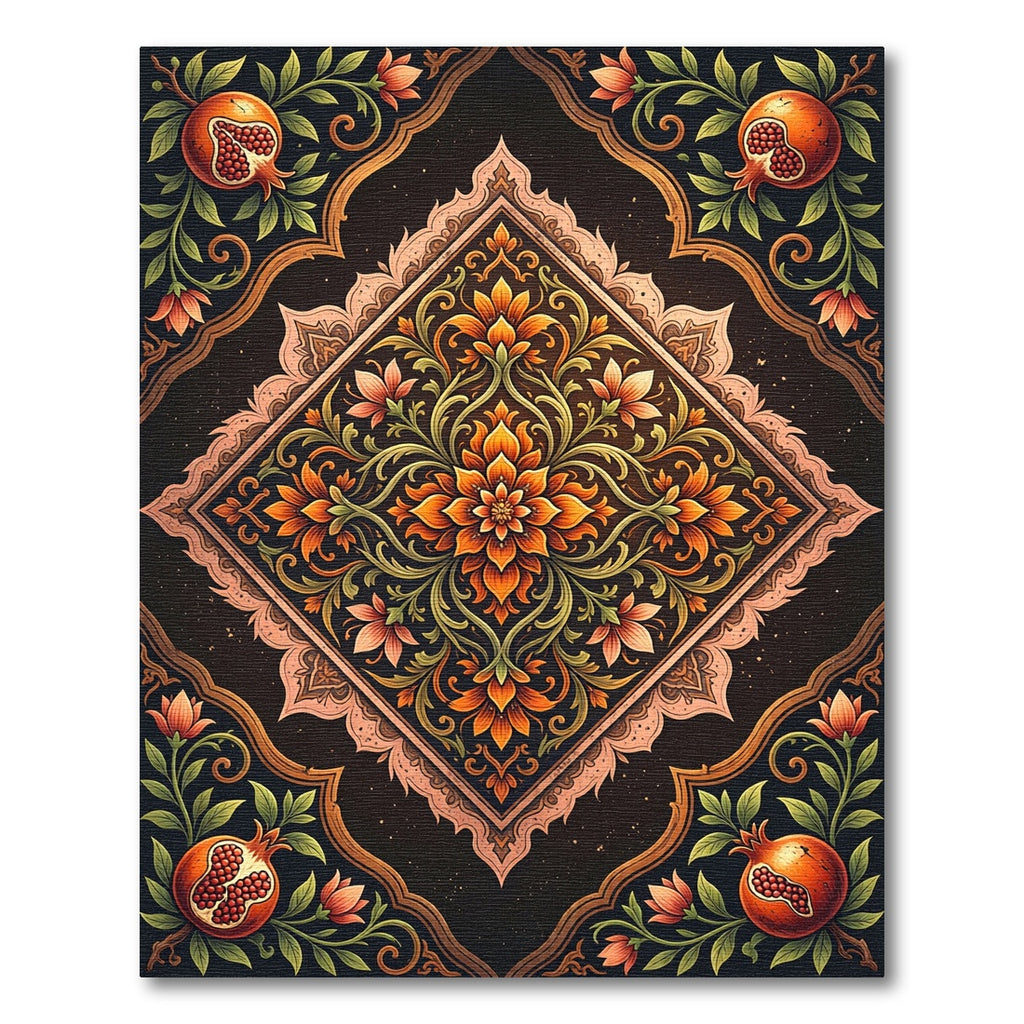 Autumn Pomegranate Floral Diamond Medallion Rug