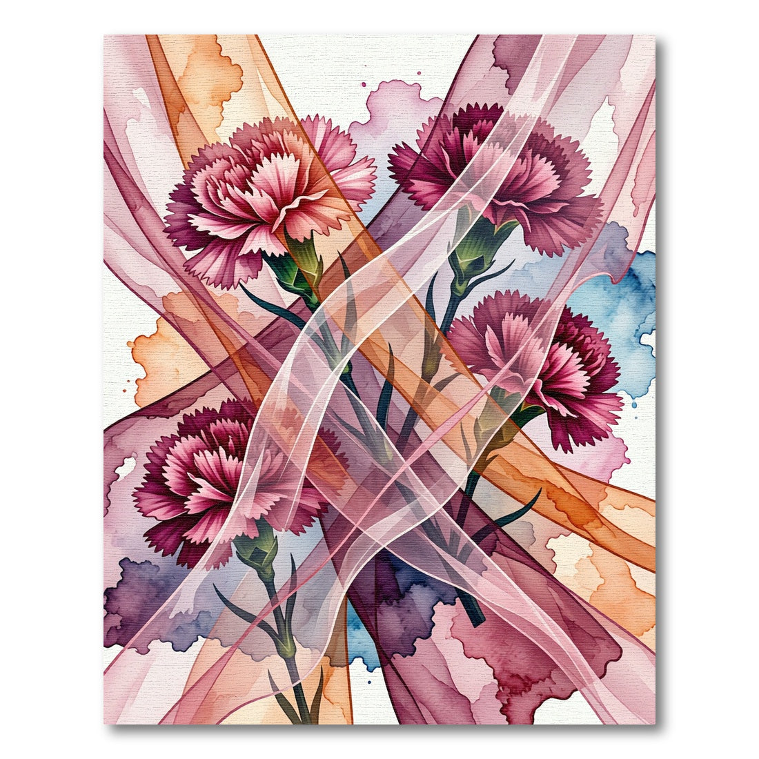 Crimson Carnations Watercolor Swirl Rug