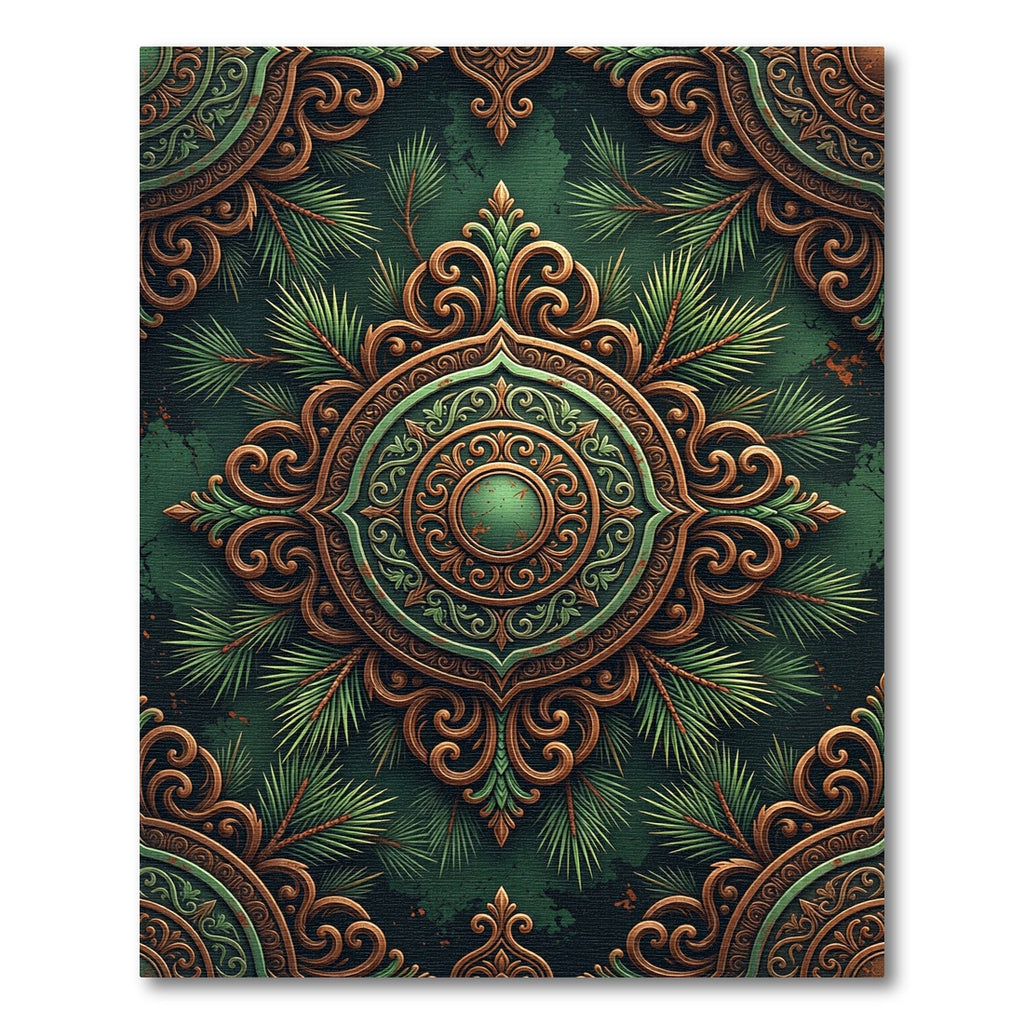 Embossed Bronze Pine Branch Medallion Rug