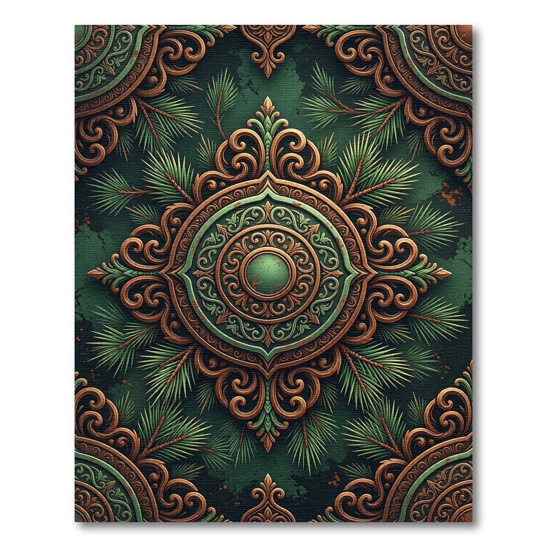 Embossed Bronze Pine Branch Medallion Rug