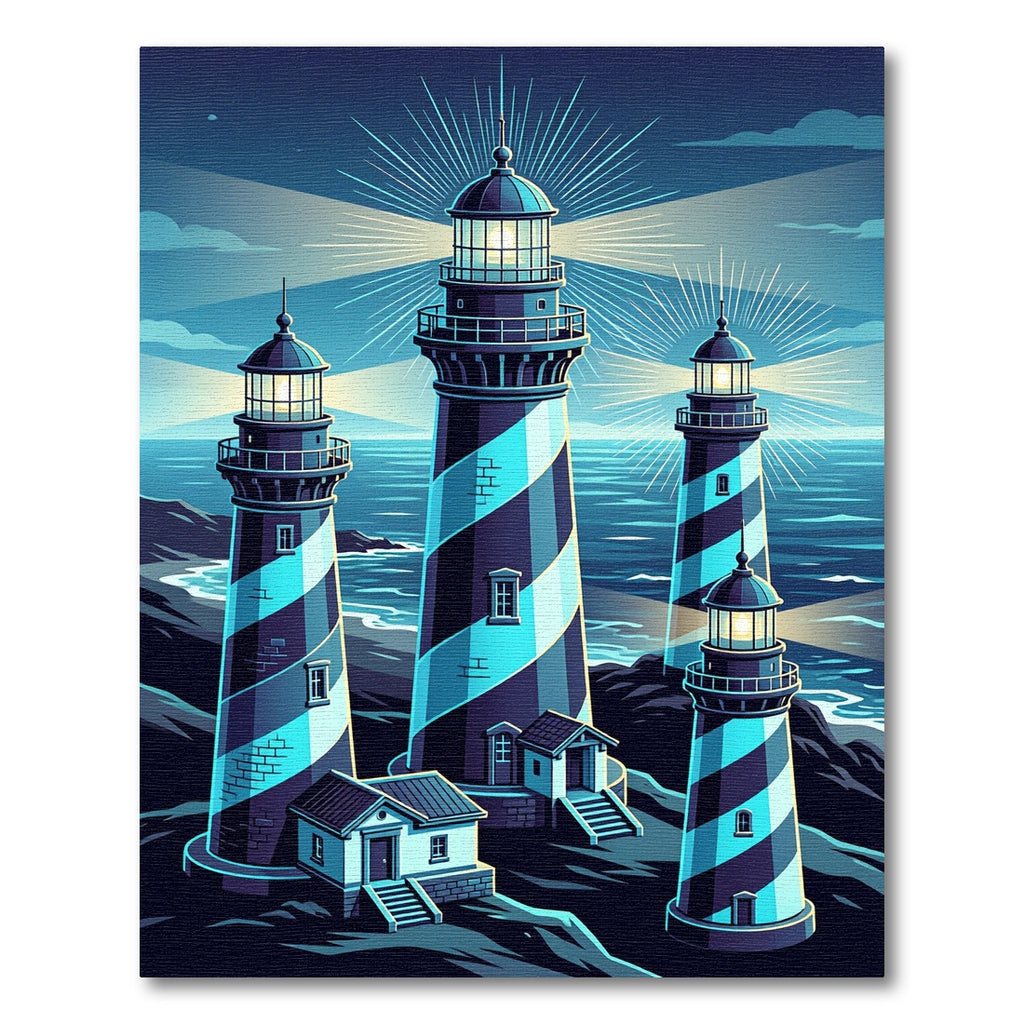 Coastal Lighthouses Midnight Blue Art Rug