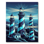 Coastal Lighthouses Midnight Blue Art Rug