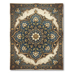 Intricate Navy Golden Floral Medallion Rug