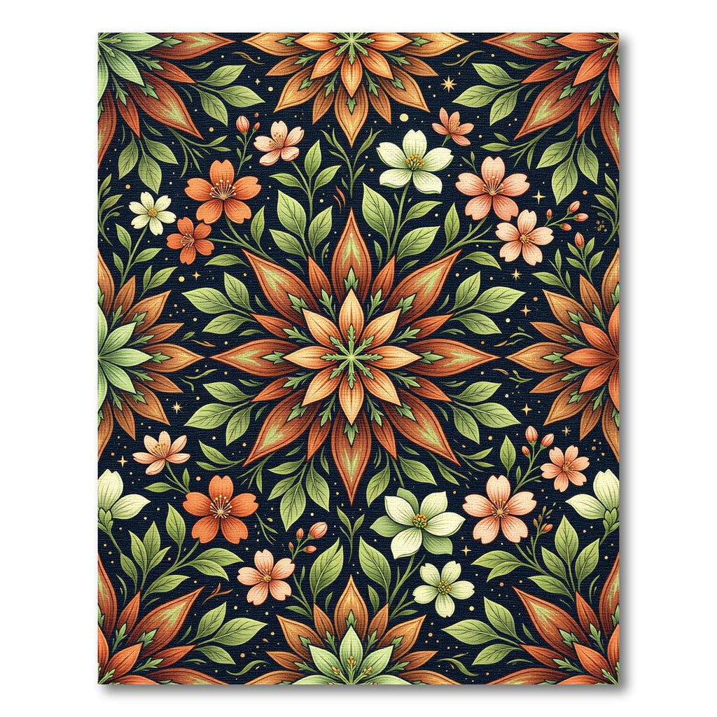 Symmetrical Autumn Floral Botanical Medallion Rug