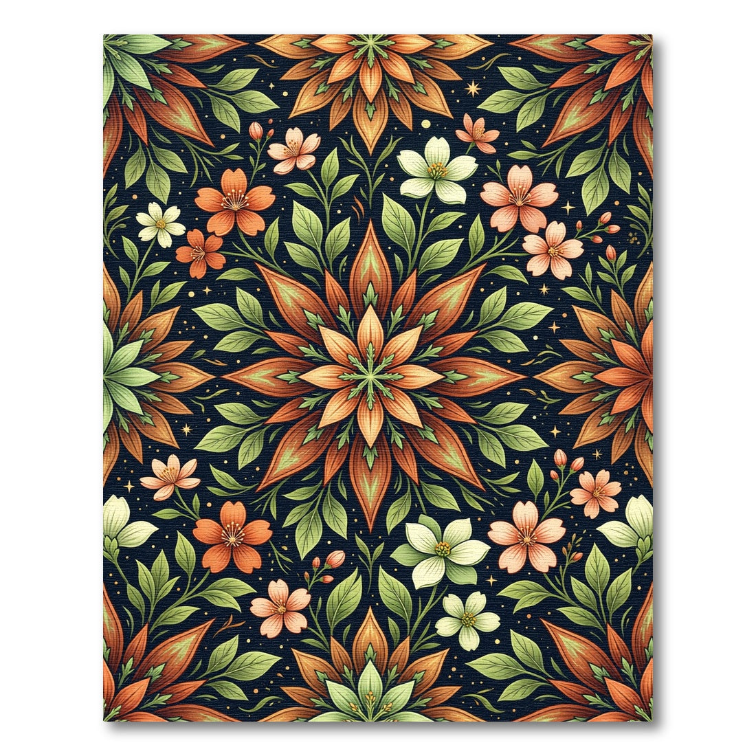 Symmetrical Autumn Floral Botanical Medallion Rug