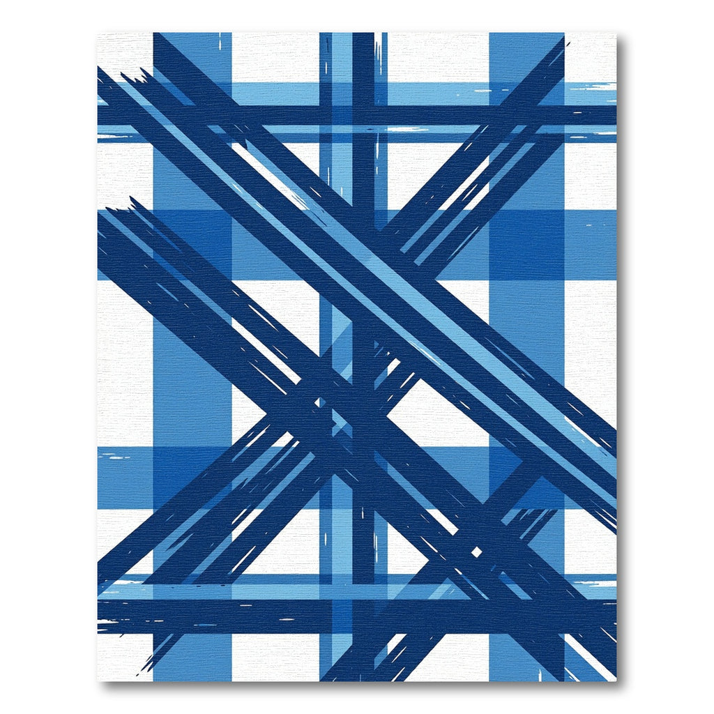 Bold Blue Plaid Brushstroke Rug