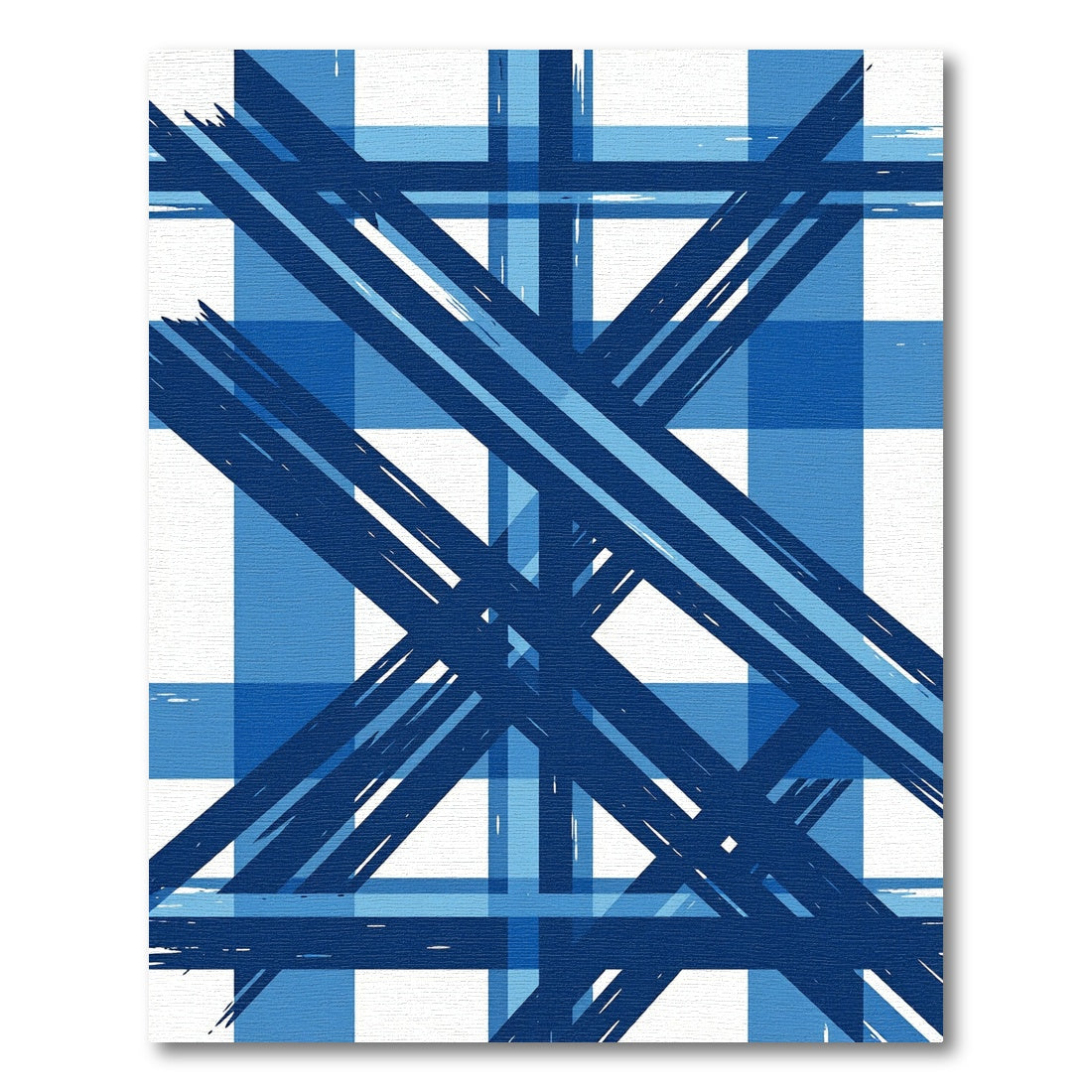 Bold Blue Plaid Brushstroke Rug