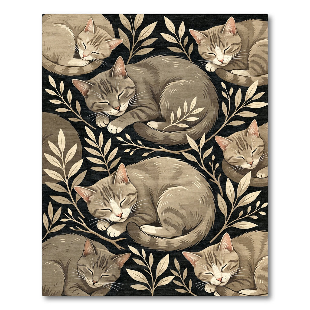 Cozy Sleeping Tabby Cat Botanical Rug