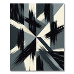Modern Black White Geometric Brushstroke Rug