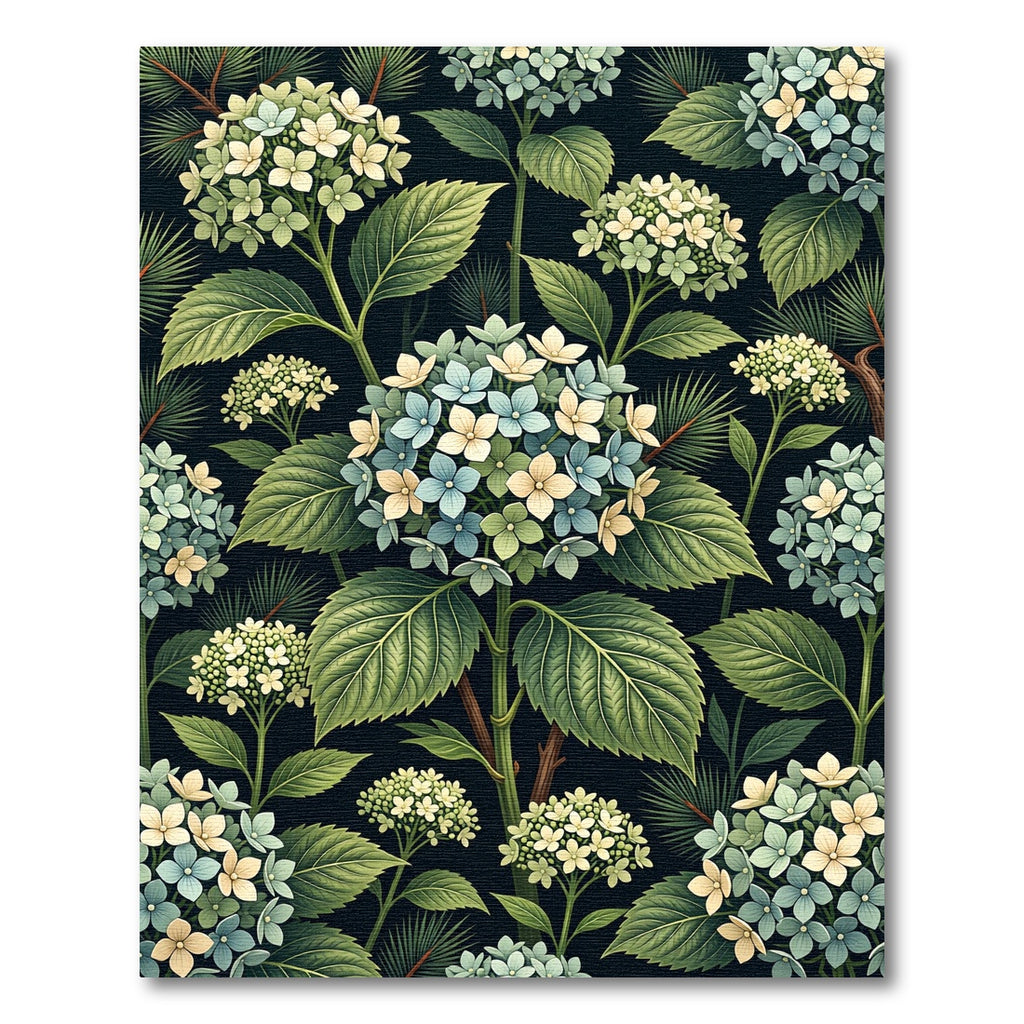Botanical Hydrangea Floral Dark Accent Rug
