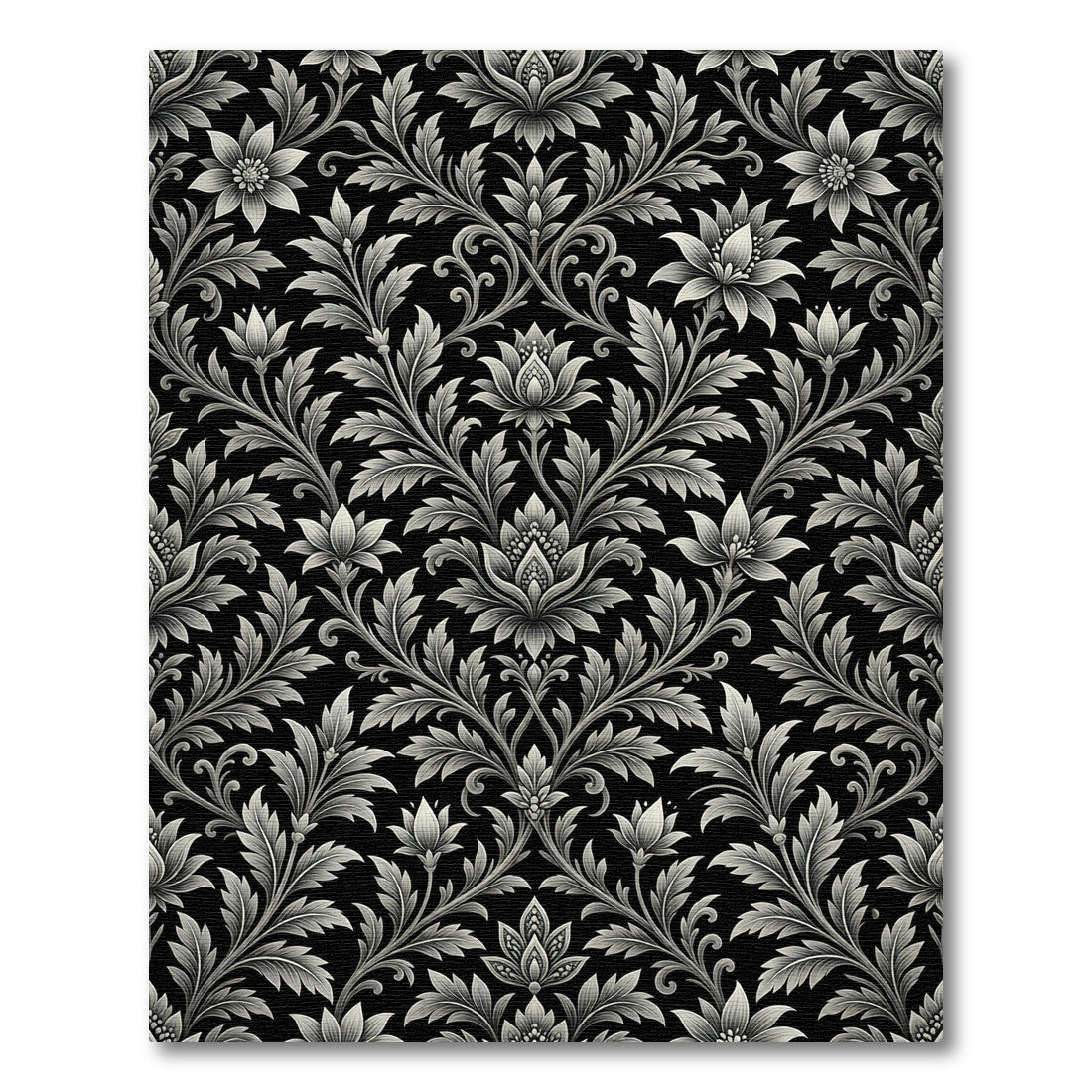 Monochrome Floral Scrollwork Damask Rug