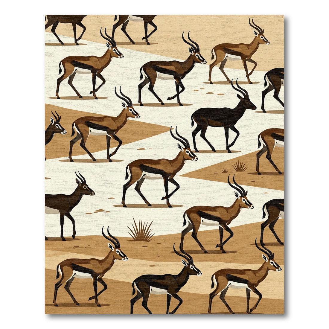 Minimalist Gazelle Herd Desert Earth Tones Rug