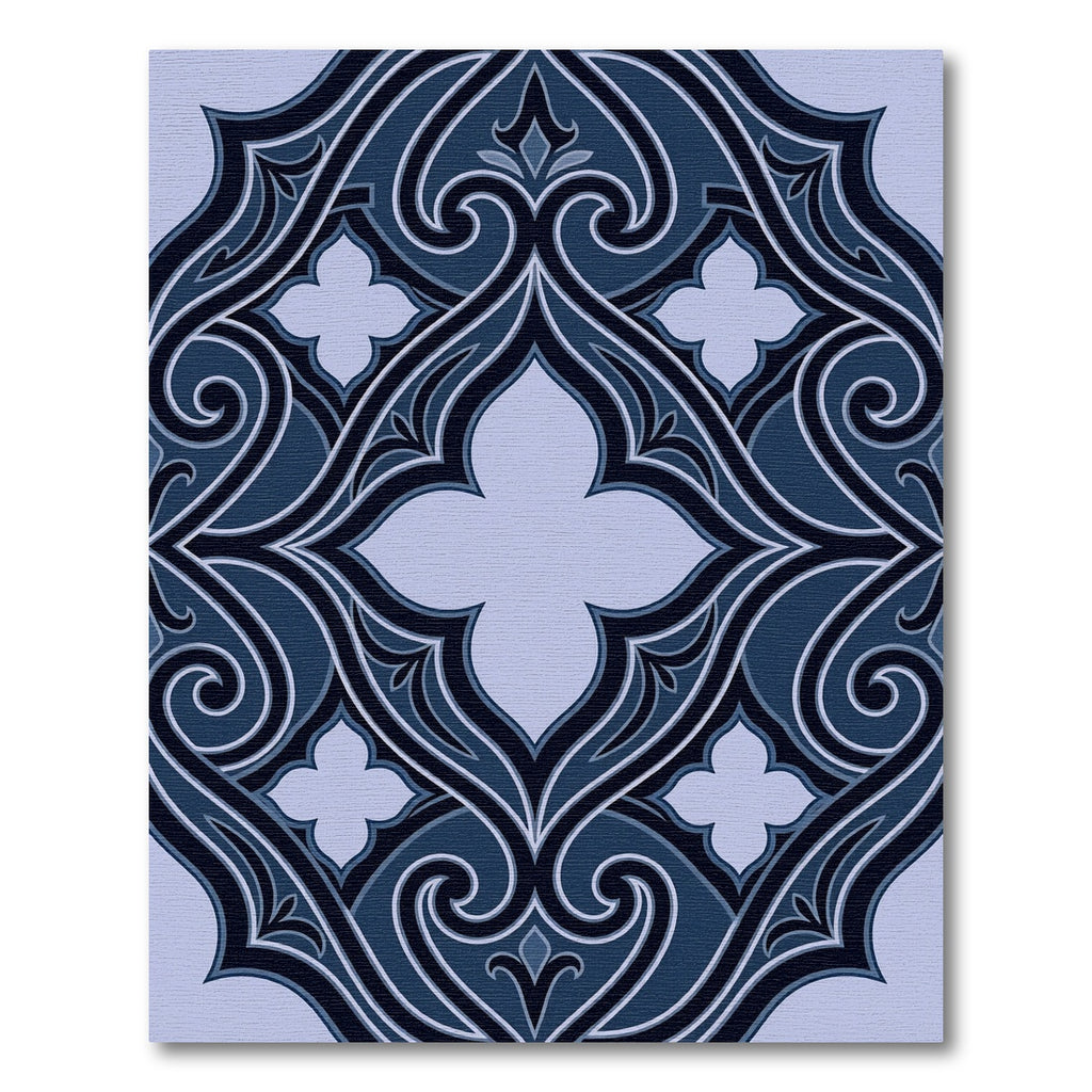 Midnight Navy Damask Quatrefoil Scroll Rug