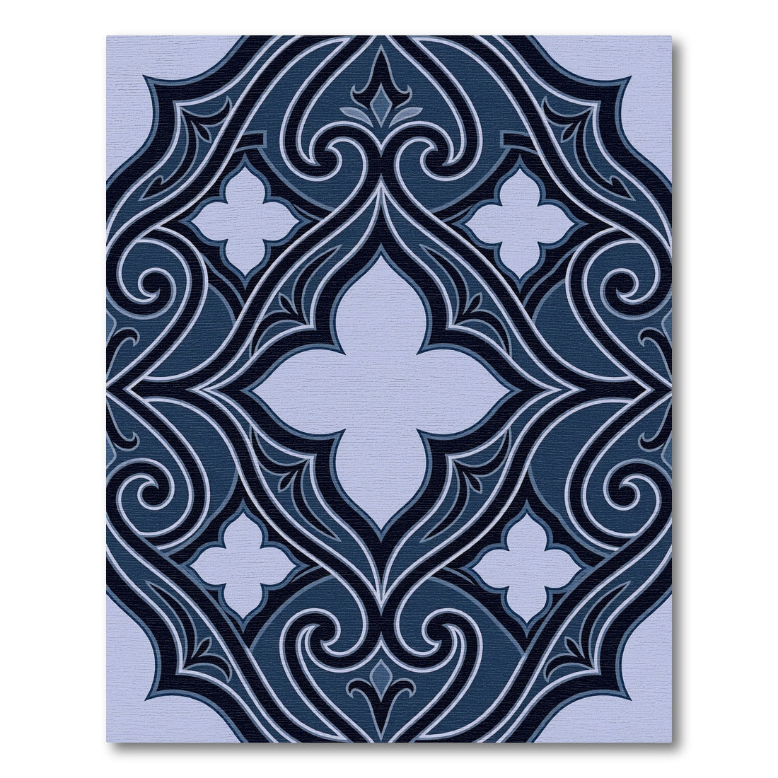 Midnight Navy Damask Quatrefoil Scroll Rug