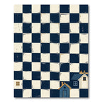 Blue and Cream Whimsical House Checkered Rug