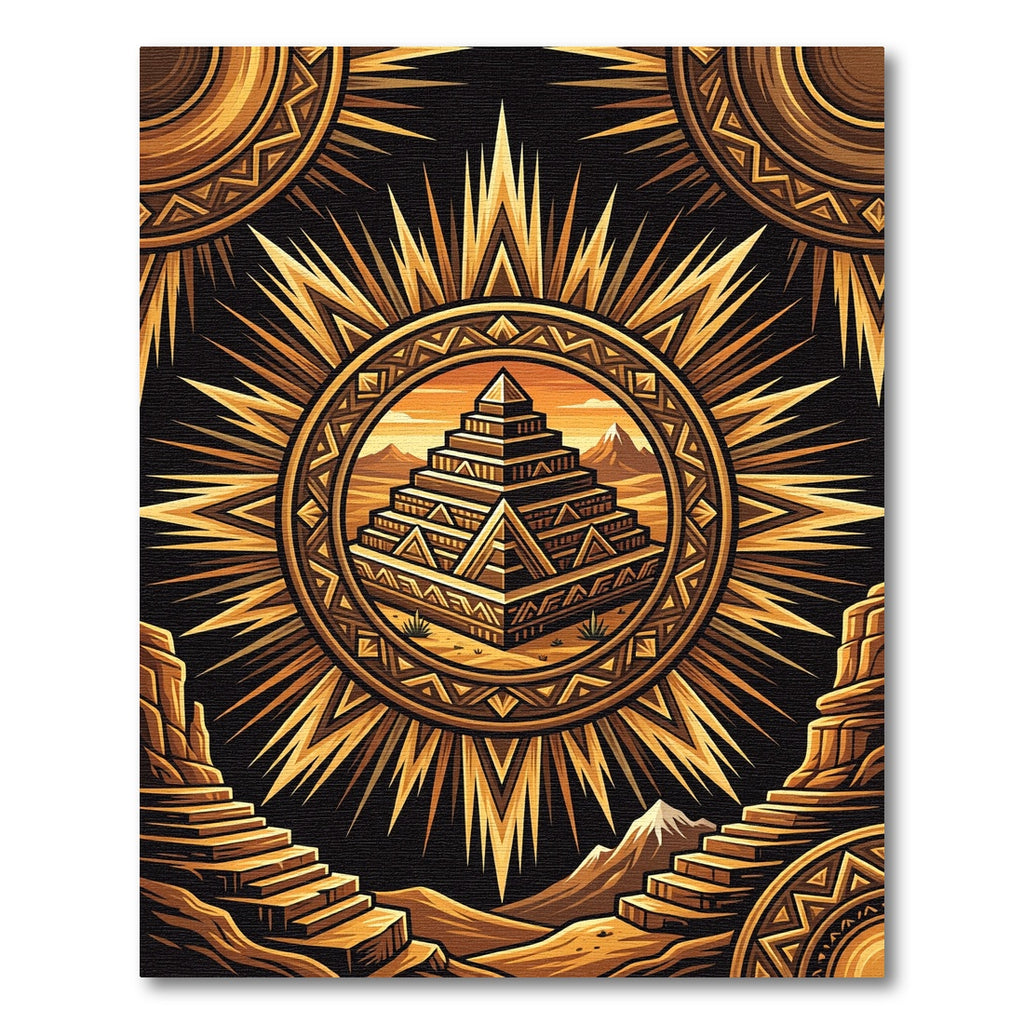 Golden Sun Pyramid Aztec Geometric Rug
