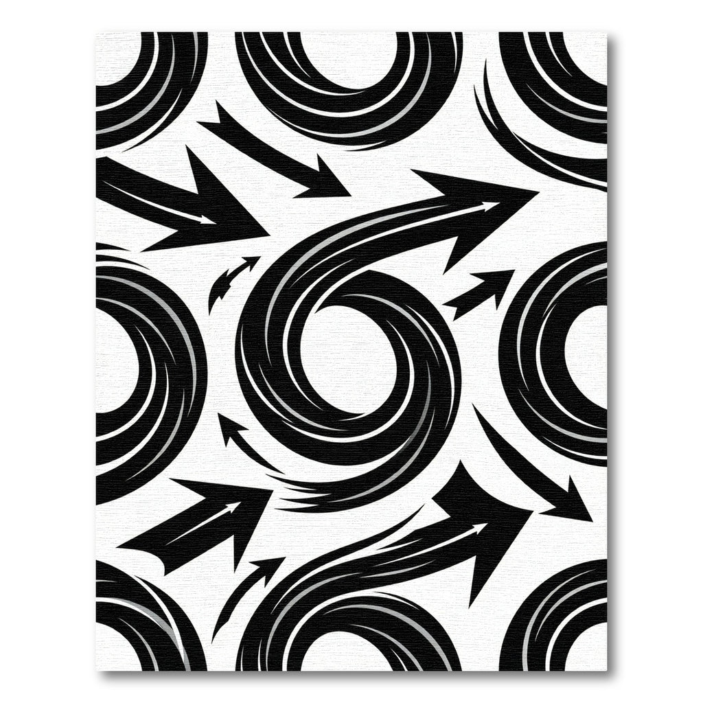 Dynamic Black Swirl Arrow Composition Rug