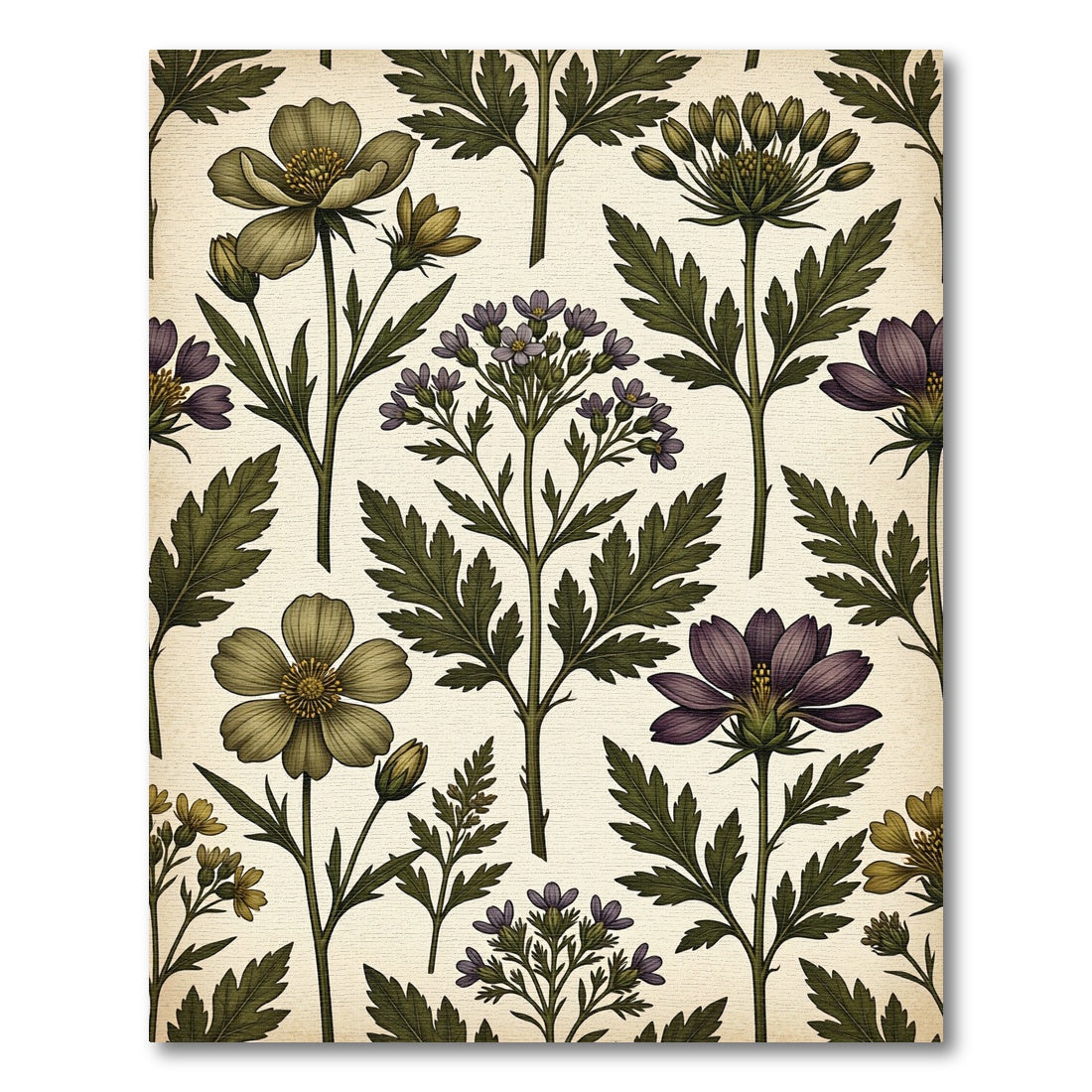 Botanical Green and Purple Vintage Flora Rug