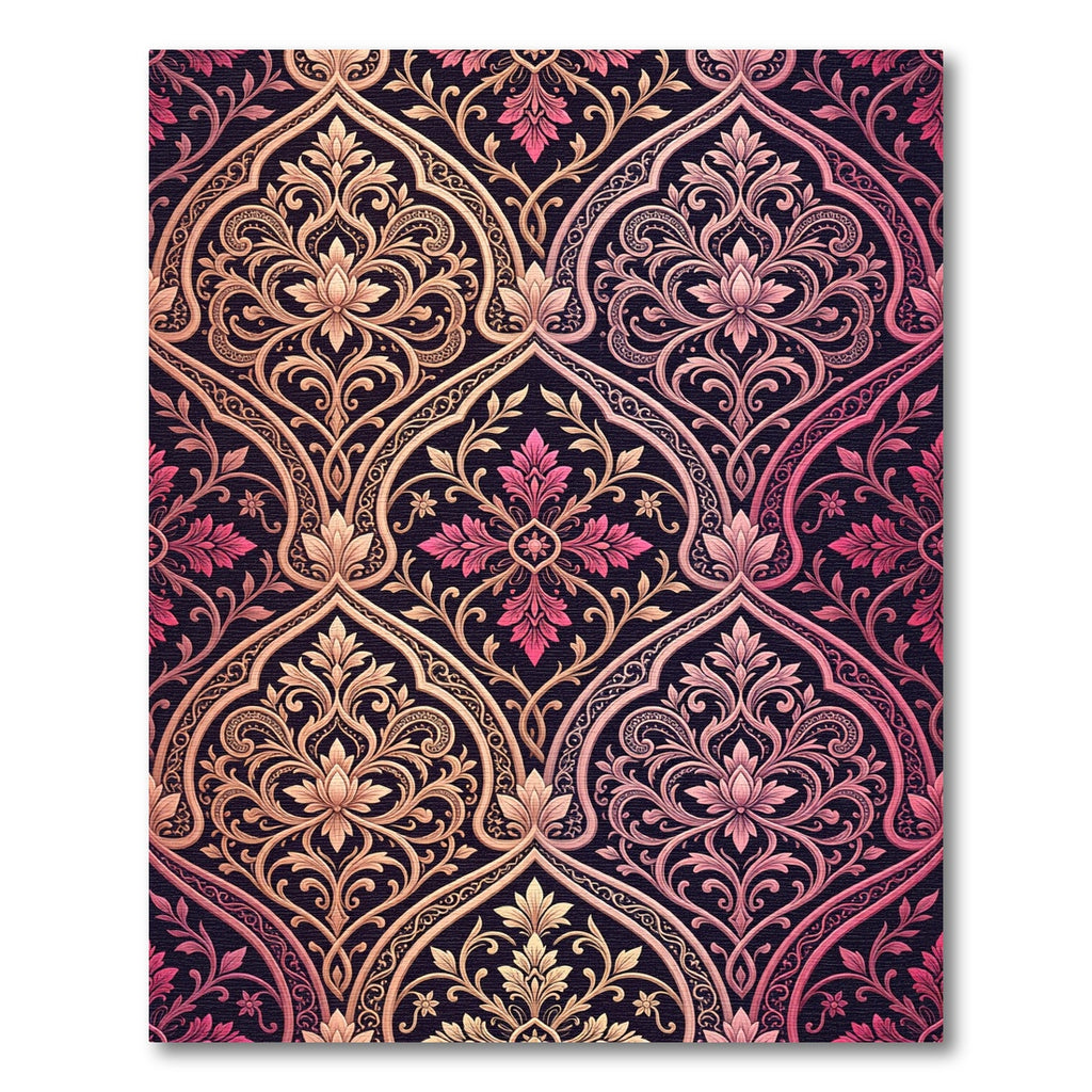 Ornate Pink Gold Arch Floral Rug