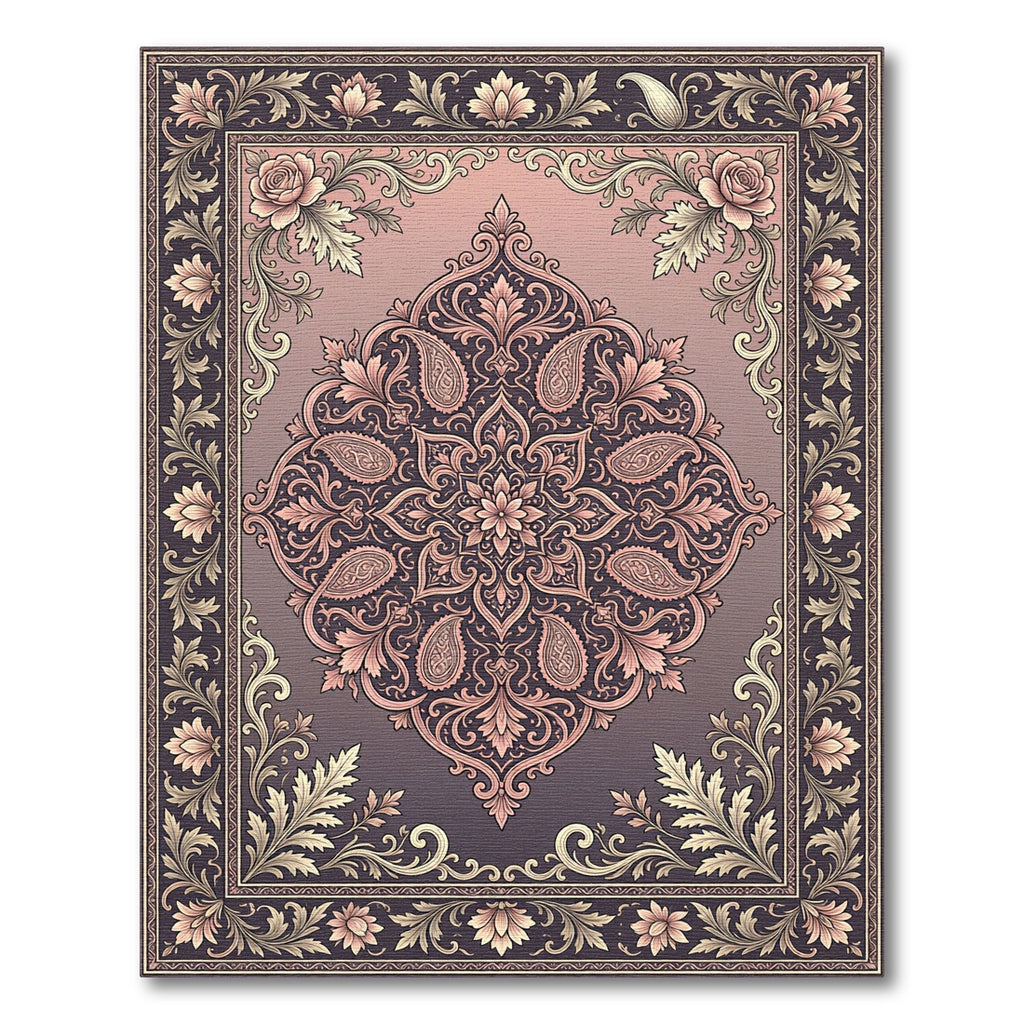 Elegant Blush Pink Floral Damask Medallion Rug
