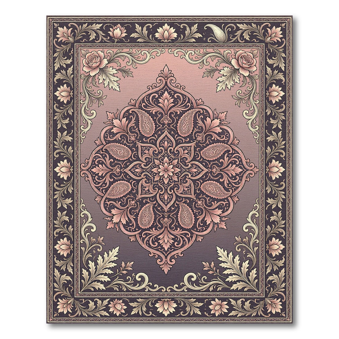 Elegant Blush Pink Floral Damask Medallion Rug