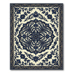 Elegant Midnight Blue Floral Damask Rug