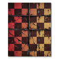 Crimson Amber Cracked Checkerboard Rug