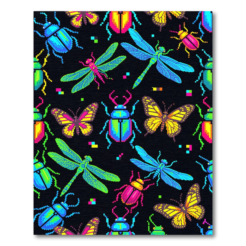 Neon Pixelated Insect Garden Art Rug