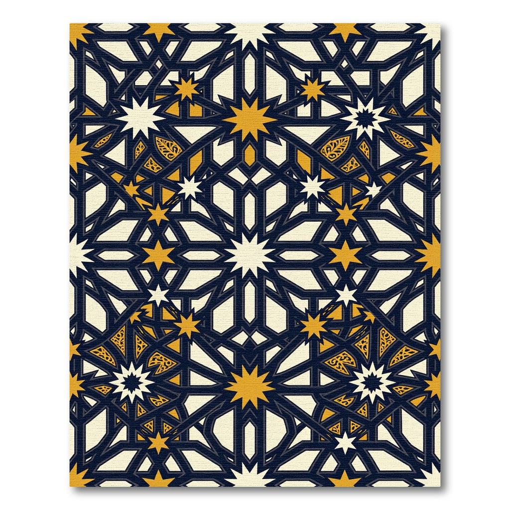 Geometric Golden Navy Star Tile Rug