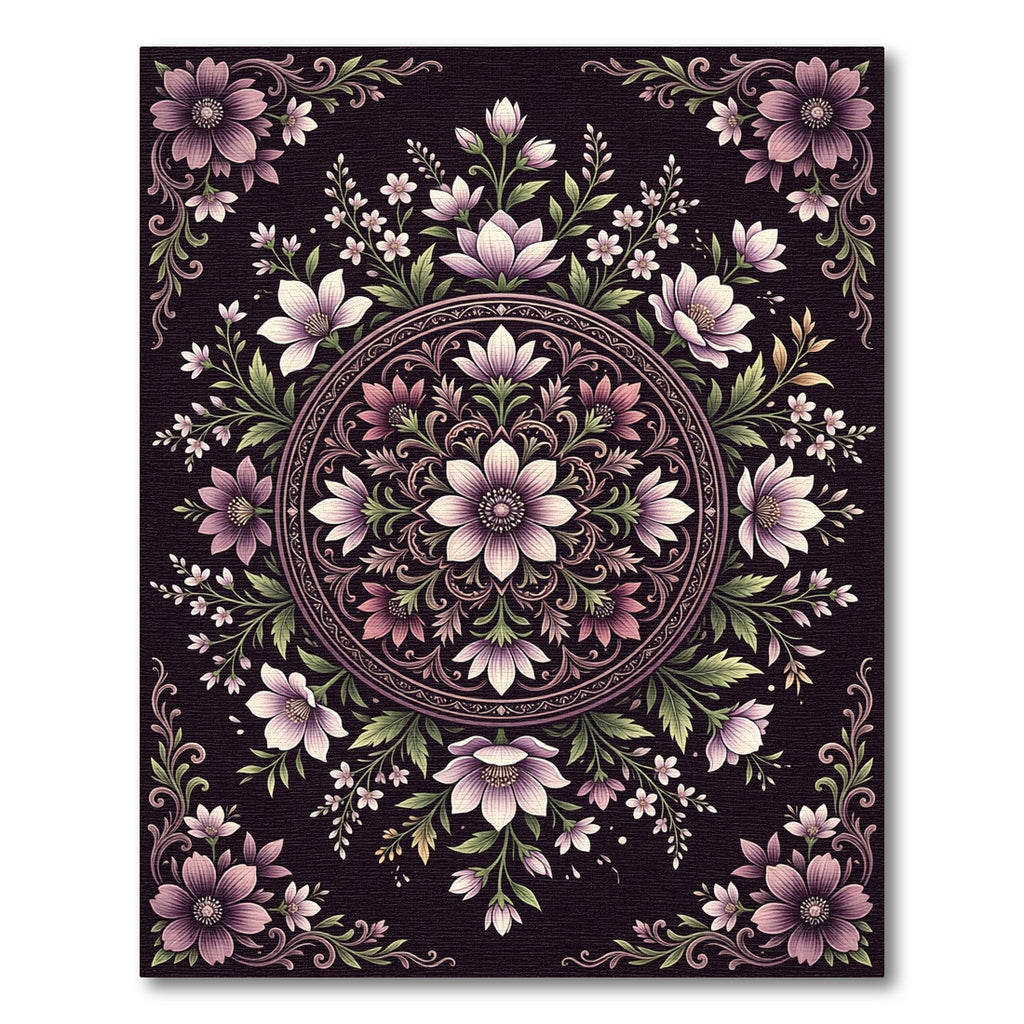 Elegant Purple Floral Medallion Composition Rug