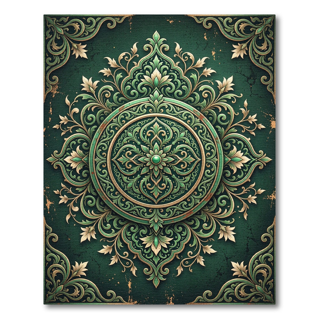 Elegant Emerald Ornate Floral Medallion Rug