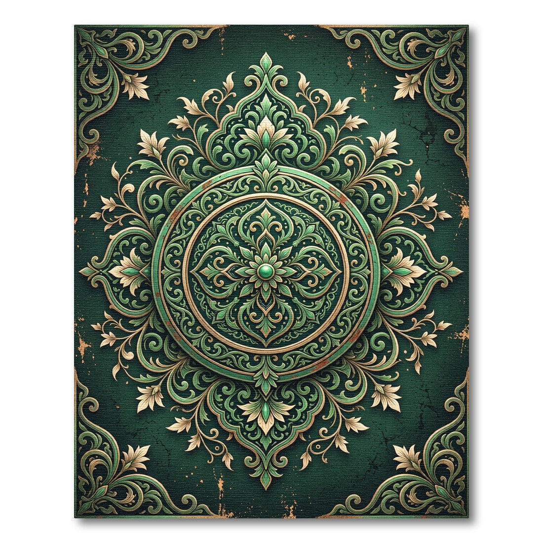 Elegant Emerald Ornate Floral Medallion Rug
