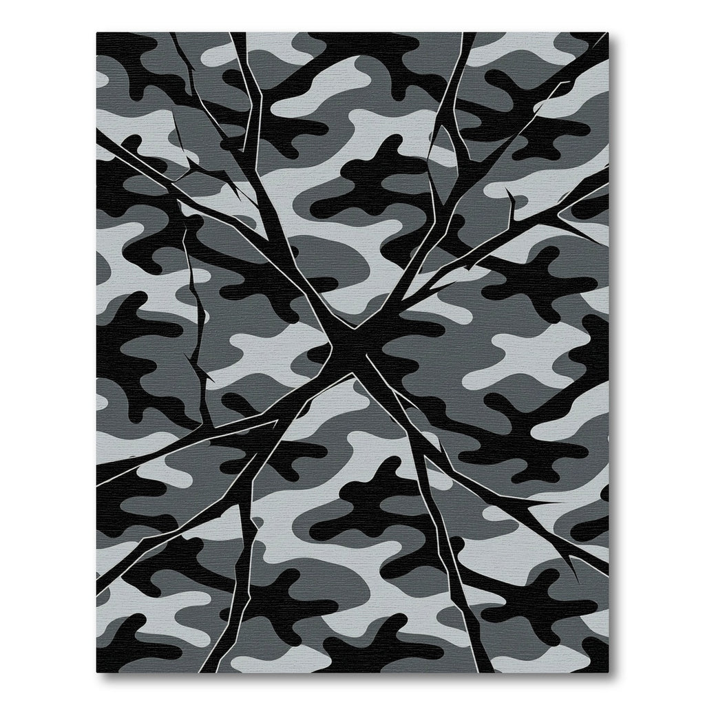 Grey Camouflage Cracked Branch Overlay Rug